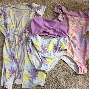 SHEIN Kids Pastel Floral and Abstract Swimsuit Set